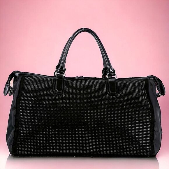 Gorgeous Duffle Bag Black Studded Bling Travel Gym - Picture 10 of 12